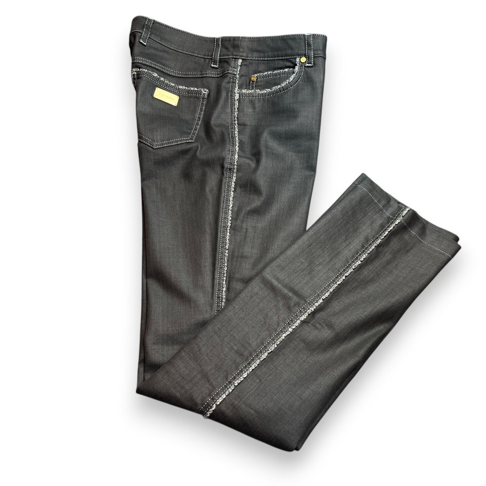 Escada Sport Charcoal Coated Denim Pants Womens 38 US 6 Grey Frayed Trim